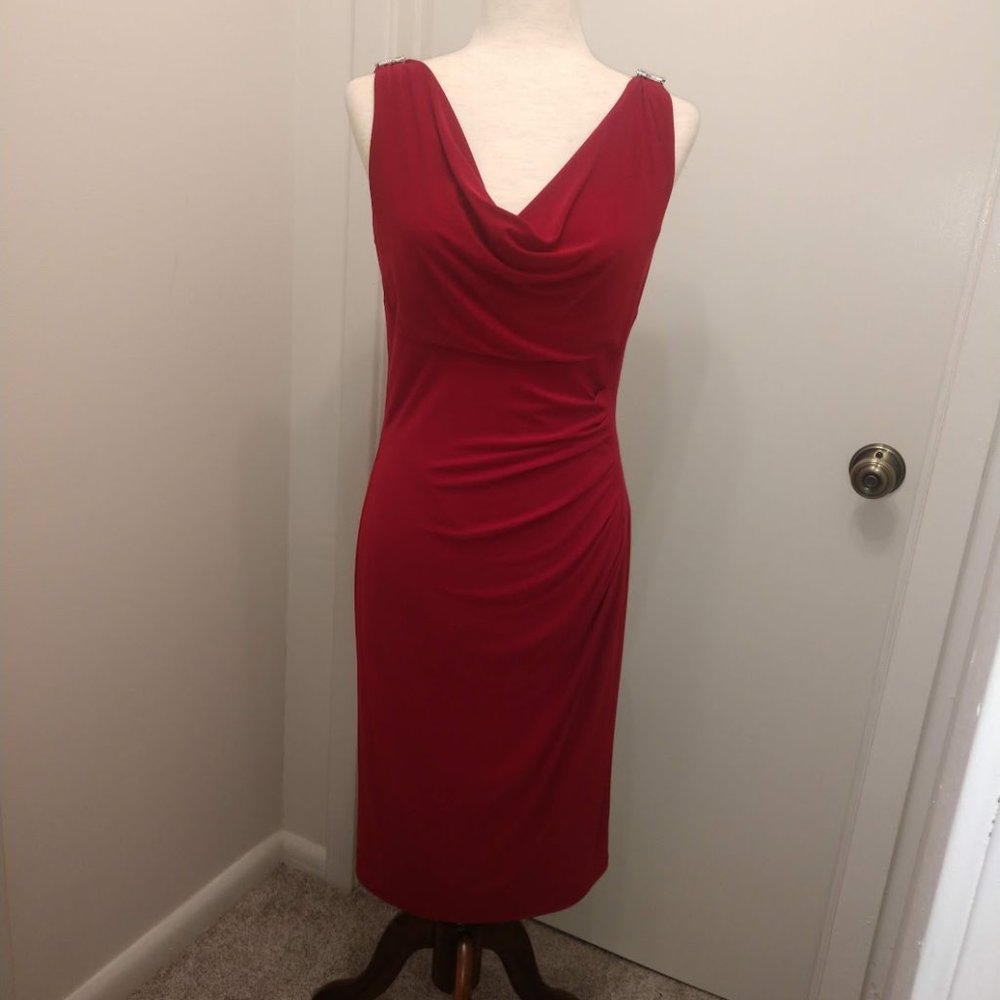 Lauren Ralph Lauren Red Cowl Neck Sleeveless Sheath Dress